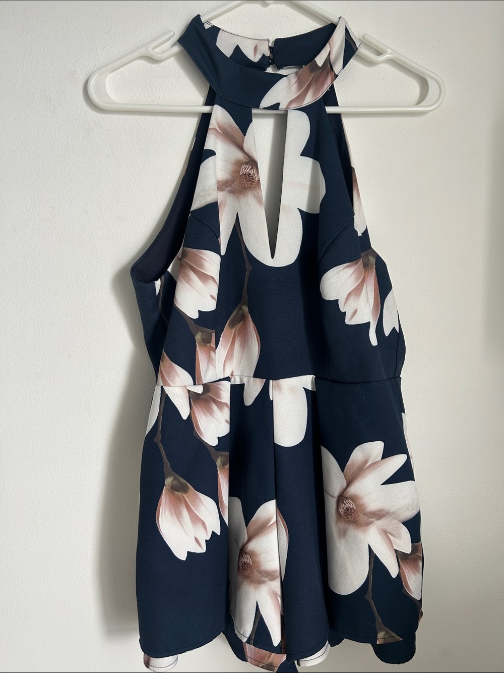 Floral Halter Neck Romper in Navy and Blush